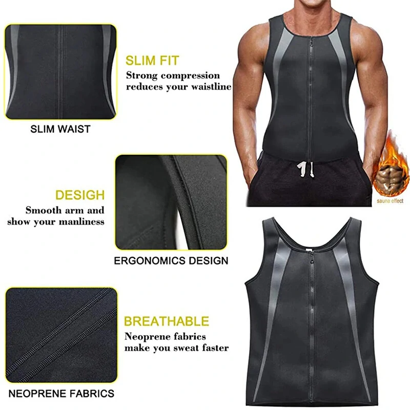 (image for) Men's Sweat Sauna Suit Shaper Stretch Breathable Sweat Absorbing Zip Up Sportswear Fitness Vest for Losing Weight Fitness