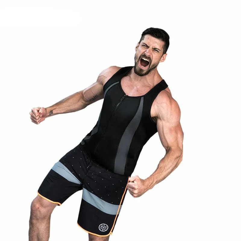 (image for) Men's Sweat Sauna Suit Shaper Stretch Breathable Sweat Absorbing Zip Up Sportswear Fitness Vest for Losing Weight Fitness